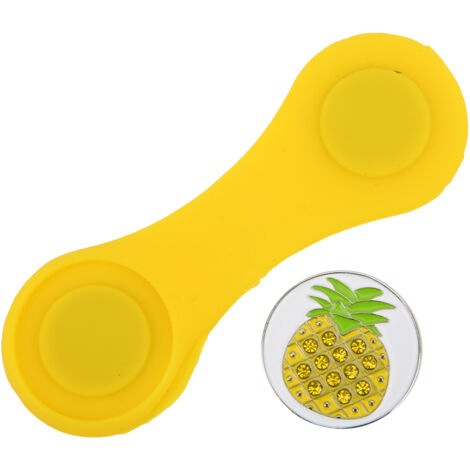Marqueur de balle de golf en silicone, pince à casquette motif ananas, accessoire pratique jaune vif (1/5)
