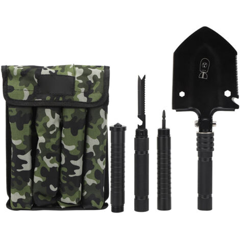 Pelle Militaire Multifonction Portable - Manche Acier Noir Anti-Dérapant pour Jardin, Randonnée et Urgence (1/5)