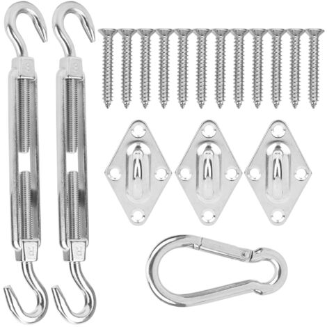 Kit d'accessoires en acier inoxydable pour voile d'ombrage avec crochets, ressorts et attaches (1/5)