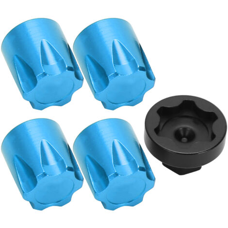 4 pièces de bouchons de jante avec écrous M4 pour voitures RC 1/10 1/8, compatibles Traxxas TRX4/SCX10 D90 90046, bleus. (1/5)