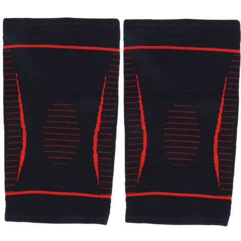2 Pièces Genouillères Unisex Nylon Tricot Respirantes Chauffantes pour Course Sport Rouge (1/5)