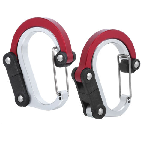Mousqueton en aluminium multifonction pour extérieur, voyage et accrochage rapide - Lot de 2 (rouge) (1/5)
