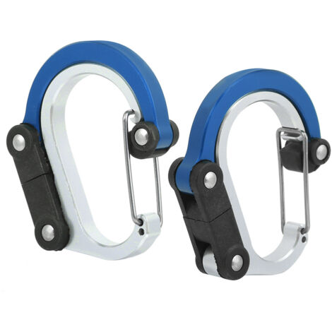 Mousqueton en aluminium multifonction pour extérieur, voyage et accrochage rapide - Lot de 2 (bleu) (1/5)