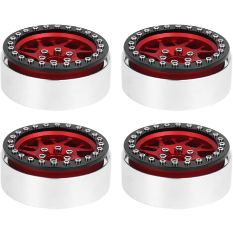 4 pièces Jante Métallique pour Voiture RC, Compatible SCX10/D90/TRX4, Crawler 1/10, 2.2 Pouces (Noir Rouge Brillant) (1/5)