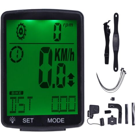 Ordinateur de Vélo Écran Large 2,8 Pouces Lumineux Multifonction avec Chronomètre et Compteur de Vitesse Vert (1/5)