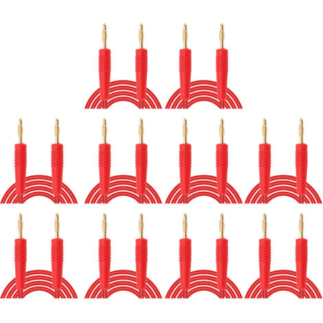 10 Ensembles de Câbles de Test avec Fiches Banane Soudées Mâle-Mâle, Section 0.44mm² Rouge pour Usage Domestique et Industriel (1/5)