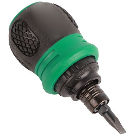 Tournevis à Cliquet Mini Magnétique Cruciforme et Plat 2 en 1 Acier Chrome Vanadium Quincaillerie Vert (1/5)