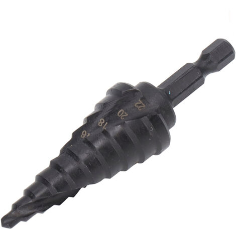 Mèche à étages HSS pour métal, 10 tailles (4-22mm), queue hexagonale, alésoir en spirale noir (1/5)