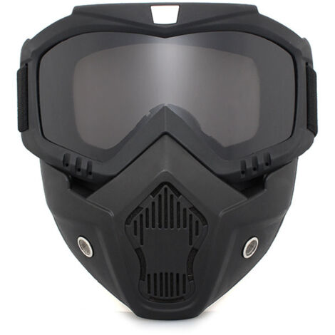 Lunettes moto anti-vent démontables pour tout-terrain, écran facial avec monture noire et verres gris. (1/5)