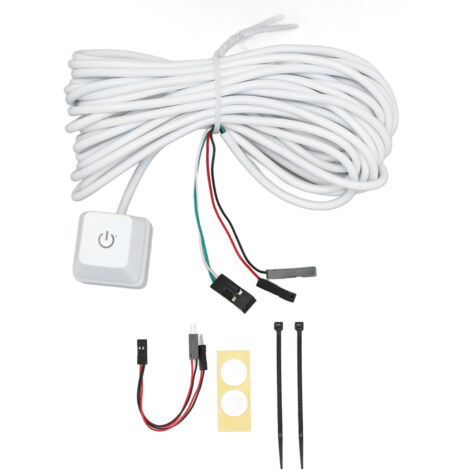 Interrupteur d'alimentation PC mécanique blanc avec interrupteur bleu rétroéclairé, prêt à l'emploi, pour bureau et gaming, câble de 2 mètres, lumière colorée. (1/5)