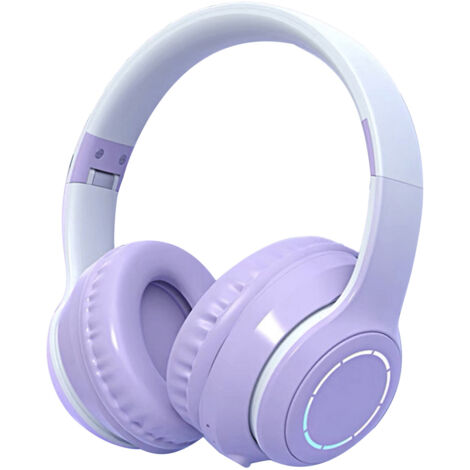 Casque Audio Bluetooth Réduction de Bruit avec Basses Puissantes, Pliable Dégradé de Couleur Lumineux pour Téléphone Ordinateur Portable Violet (1/5)