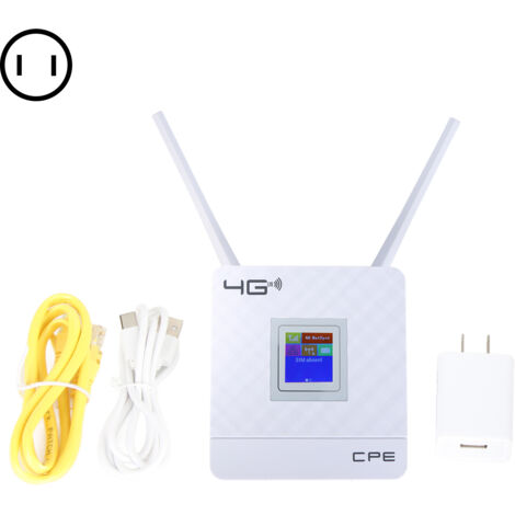 Routeur 4G Portable WiFi avec Antenne Externe, Slot Carte SIM, Ports WAN/LAN, Alimentation 100‑240V, Prise US