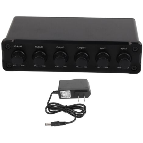 Amplificateur de Signal Audio 2 Entrées 4 Sorties avec Réglage de Volume sans Perte, Jack 3.5mm et Alimentation 100‑240V (1/5)