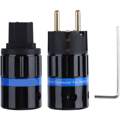 Prise Secteur EU Haute Qualité Audio - Connecteur Mâle/Femelle en Cuivre Pur Doré 100-250V (E104G/F104G) (1/5)