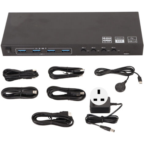 Commutateur KVM USB 8 Ports 4 USB3.0 18Gbps 4K 60Hz 2K 120Hz HDCP 2.2 pour Clavier Souris PC 100‑240V Prise UK (1/5)