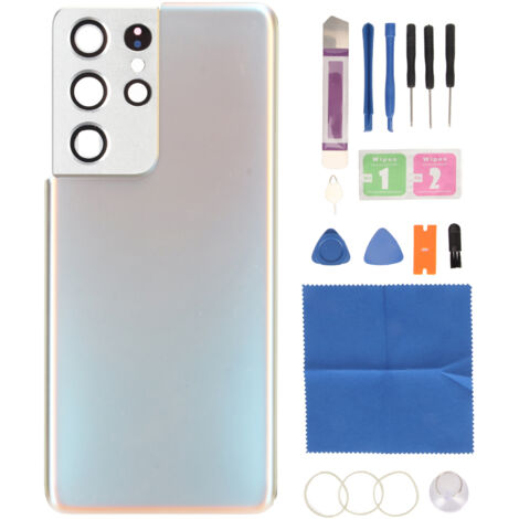 Verre Arrière Remplacement avec Cadre Caméra Préinstallé pour Galaxy S21 Ultra 5G Argent (1/5)