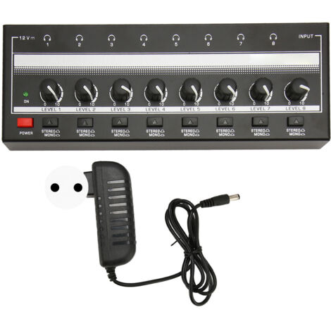 Amplificateur Casque 8 Sorties 1 Entrée Son Clair Compact Métal pour Studio Scène 100‑240V EU (1/5)