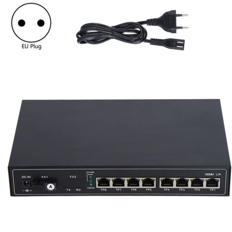 Commutateur Fibre Optique Gigabit 1 Optique 8 Électrique Monomode, Convertisseur de Média Fibre Unique 100‑250V EU (1/5)