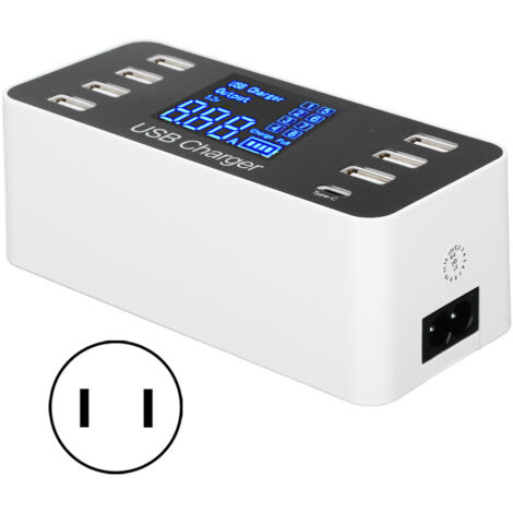 Station de Recharge USB 8 Ports avec Écran LCD pour Smartphone et Tablette - Prise US 100‑240V (1/5)