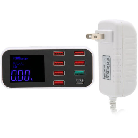 Station de Recharge USB 8 Ports avec QC 3.0 et Port Type C, Chargeur Multiple de Bureau 100‑240V Prise US (1/5)