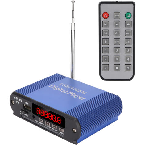 Amplificateur Audio 3 en 1 avec Bluetooth 5.0, Radio FM et Lecteur MP3, Télécommande Sans Fil - Bleu