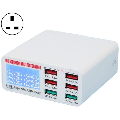 Chargeur Secteur QC3.0 6 Ports USB - Bloc Rapide avec Affichage LED - 100‑240V UK Plug (1/5)