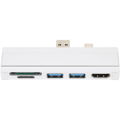Lecteur de carte mémoire 5-en-1 5 Gbps, boîtier aluminium, hub USB 3.0 avec résolution 4K, compatible Win10 et Surface Dock, couleur argent. (1/5)