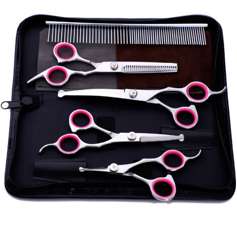 Kit de toilettage chien chat 6 en 1, ciseaux à bouts ronds en acier inoxydable pour corps, museau, oreilles et pattes (rose) (1/5)