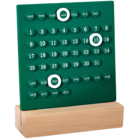 Calendrier Perpétuel en Bois Rétro - Décoration de Bureau Élégante, Cadeau Original pour Maison ou Bureau, Affichage Mois et Date, Accessoire de Bureau Décoratif Vert (1/5)