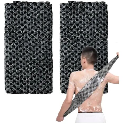 Ensemble de 2 Gants de Gommage Japonais Extra-Longs pour le Dos - Serviette Exfoliante Douche Hommes Femmes Noir