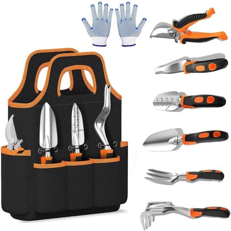 Ensemble d'Outils de Jardin 8 Pièces en Acier Inoxydable, Outils de Jardinage Solides avec Poignées Antidérapantes et Sac de Rangement (1/4)