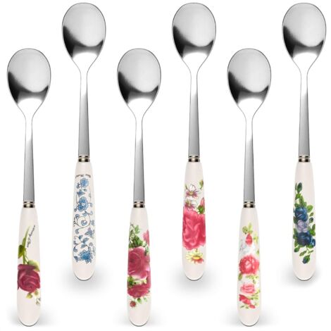 6 Cuillères à Café Céramique Florales – Lot de 6 Cuillères à Dessert 15,5 cm en Acier Inoxydable – Pour Espresso, Thé et Pâtisserie Idée Cadeau Cuisine Élégant (1/5)