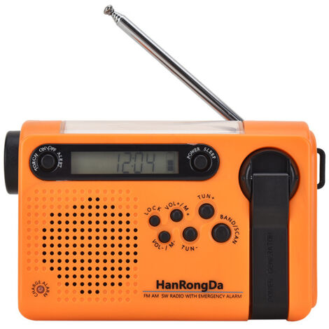 Radio d'urgence NOAA avec manivelle, solaire et batterie 2000mAh, lampe torche, SOS pour camping et catastrophes. (1/5)