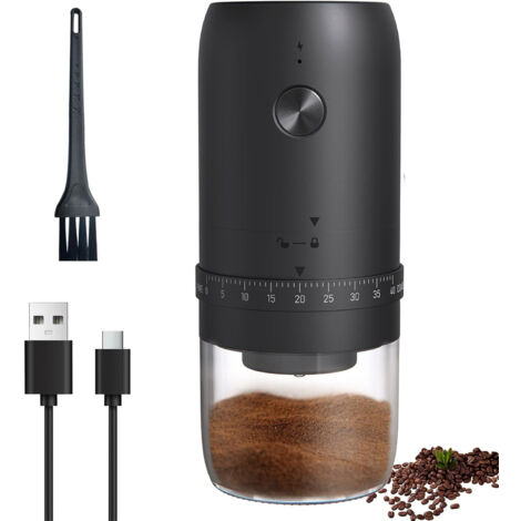 Moulin à café électrique portable avec 40 réglages, mini broyeur rechargeable pour mouture ajustable et utilisation nomade (1/5)