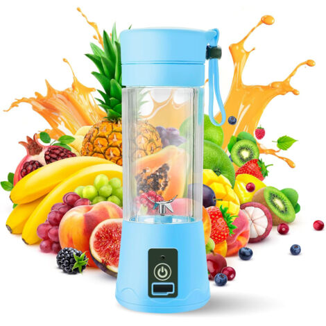 Mixeur Personnel Portable - Blender Mini Rechargeable USB pour Smoothies, Cocktails et Glace - Bouteille Mélangeuse à Fruits Compacte Voyage - 380ml, Bleu (1/5)