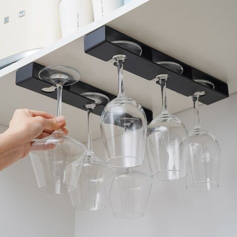 Ensemble de 2 Racks à Verres à Suspendre - Support mural pour rangement sous placard, gain de place pour cuisine, bar et restaurant, porte-verres en métal noir avec encoches antidérapantes - Matériel  (1/5)
