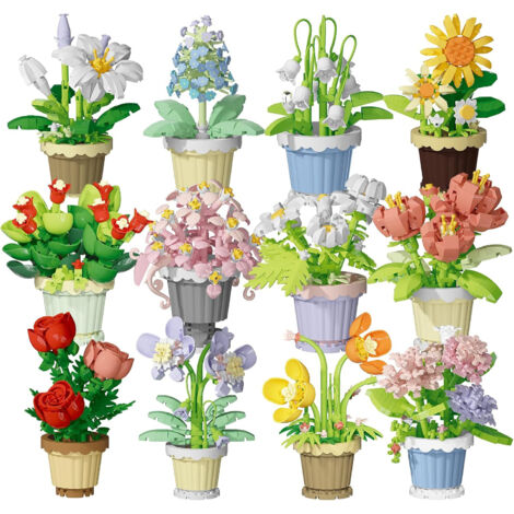 12 Pièces Mini Plantes en Pot Blocs de Construction Bonsaï Artificiel Fleur Botanique (1/5)