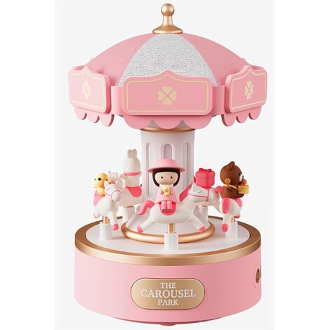 Jolie veilleuse manège avec haut-parleur Bluetooth, lumière chaude réglable, lampe de bureau décorative rechargeable, cadeau pour enfants et filles (Rose-HP Bluetooth) (1/5)