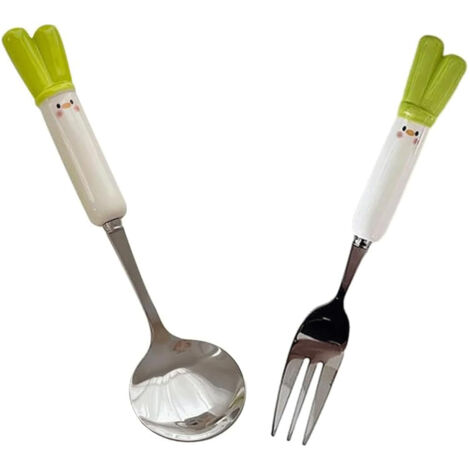 Fourchettes de Dîner Mignonnes avec Manche en Céramique, Ensemble de Couverts 2 Pièces Couteau Fourchette Cuillère en Acier Inoxydable, Ustensiles de Cuisine pour Table (1/5)