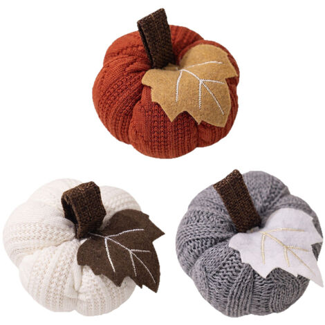 Lot de 3 Petites Citrouilles au Crochet - Décoration d'Automne Rustique pour Table, Cuisine et Intérieur - Idéal pour Halloween et Thanksgiving (1/5)