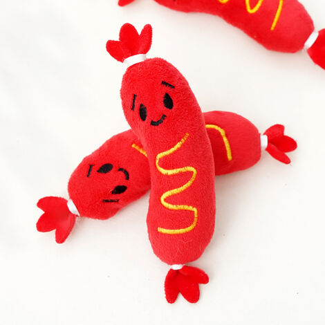 2 jouets à mâcher sonores pour chiens et chats, peluches en forme de hot-dog, 20×5.5cm, design brodé et tissu doux, jouets interactifs durables pour petits animaux (1/4)