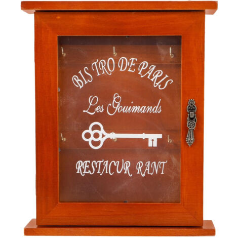 Boîte à clés murale en bois massif avec design vintage et gravures décoratives pour rangement d'entrée (1/5)