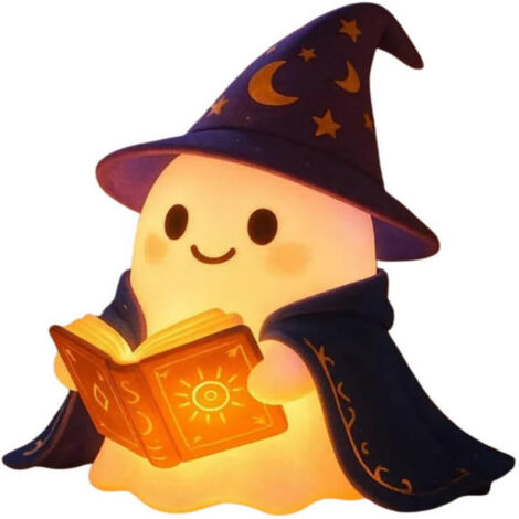 Lumière Fantôme 3D LED, Veilleuse Halloween Décorative pour Maison, Statue Lumineuse pour Cheminée ou Table de Nuit (1 Pièce - Sorcier) (1/5)