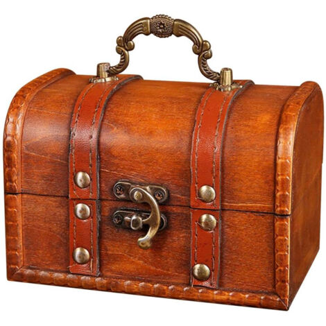 Coffre au Trésor Pirate en Bois et Cuir PU, Boîte de Rangement Vintage pour Bijoux et Bibelots, Décoration Maison Artisanale (1/5)