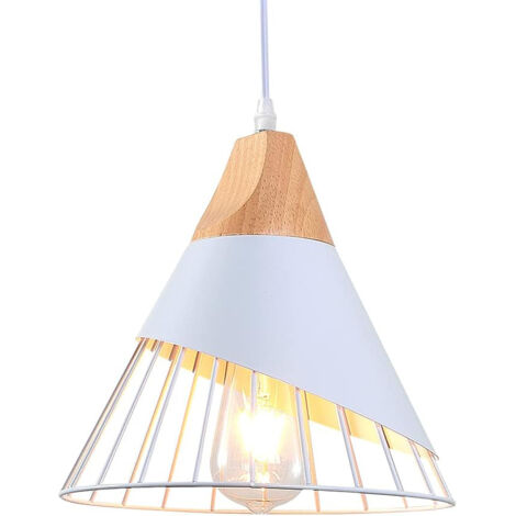 Suspension blanche réglable pour îlot de cuisine, luminaire industriel en bois pour salle à manger, salon, chambre, couloir ou bar. (1/5)