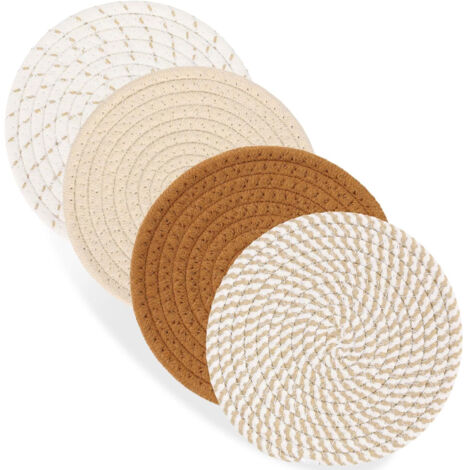 Sous-plat de 18cm pour plats chauds, casseroles et poêles, lot de 4 protège-mains résistants à la chaleur, accessoires de cuisine essentiels, décoration rustique et saisonnière (marron) (1/5)