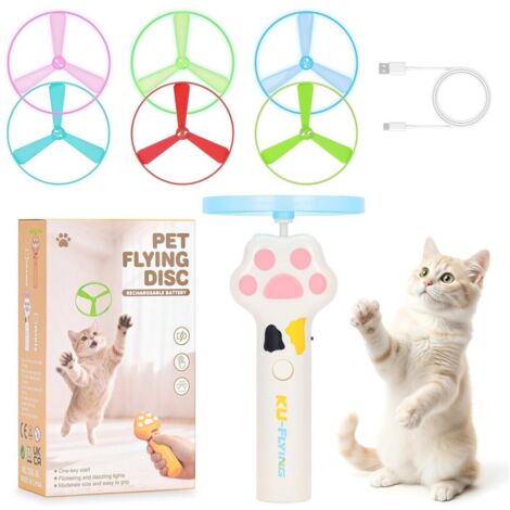 Lanceur de disque volant rechargeable pour chat, jouet interactif de chasse avec 6 disques, pour intérieur et extérieur (Blanc) (1/5)