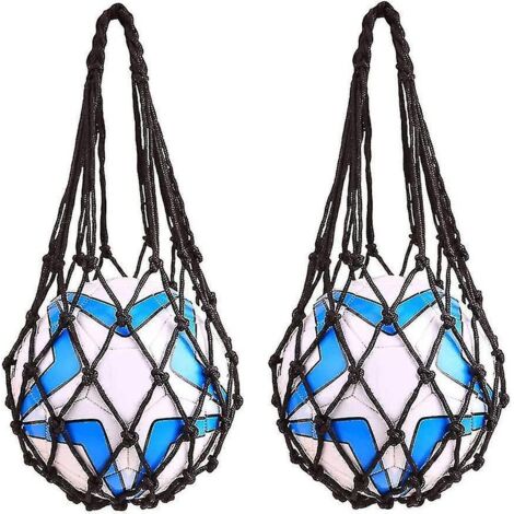 Sac filet de basket-ball, sac de football en filet pour ranger les ballons de sport, sac de transport en nylon résistant pour un seul ballon, lot de 2, noir, compatible avec les ballons de 3, 4 et 5 p (1/5)