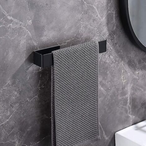 Porte-serviettes autocollant en acier inoxydable pour salle de bain et cuisine - 25 cm - Noir - 3 m - Fixation par adhésif et perçage (1/5)
