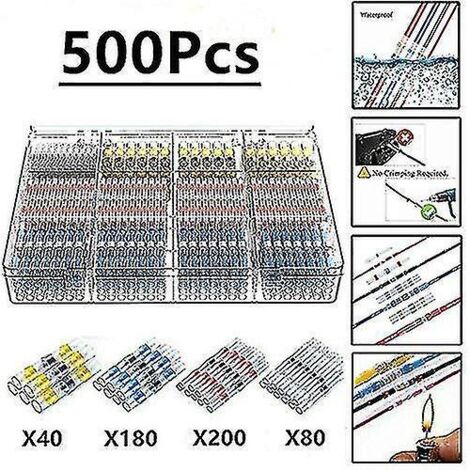 500 cosses électriques à souder avec gaine thermorétractable, connecteurs électriques étanches Maidodo à souder bout à bout, en cuivre, pour applications marines et automobiles. (1/4)
